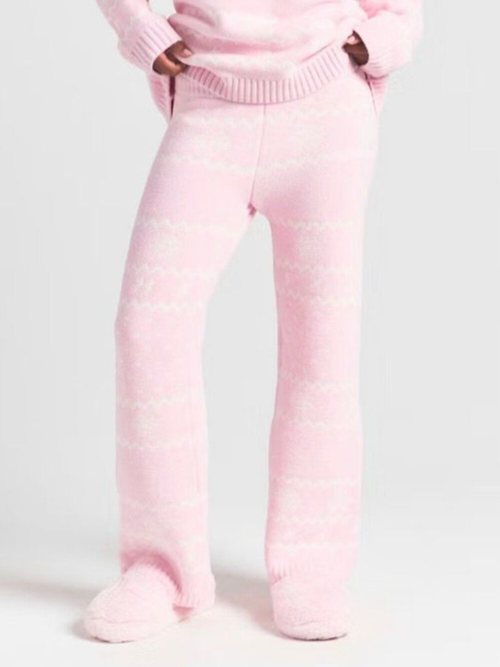 ❄️ NEW SKIMS Cozy Light Baby Pink Heart Fair Isle Pant Pink S 💖✨
